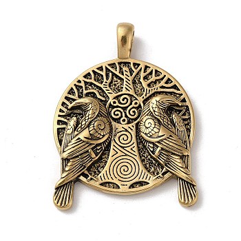 Vacuum Plating Viking 304 Stainless Steel Big Pendants, Tree with Eagle Charms, Antique Golden, 50x36.5x5mm, Hole: 8x5mm
