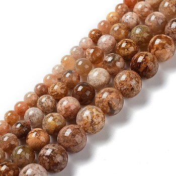 Natural Flower Agate Beads Strands, Round, 12~12.5mm, Hole: 1mm, about 32pcs/strand, 15.75''(40cm)