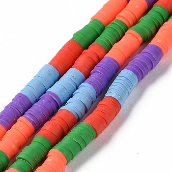 Handmade Polymer Clay Bead Strands, Heishi Beads, Disc/Flat Round, Coral, 6x0.2~2mm, Hole: 2mm, about 325~330pcs/strand, 15.12~ 15.35 inch(38.4~39cm)