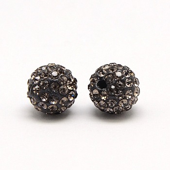 Polymer Clay Rhinestone Beads, Pave Disco Ball Beads, Grade A, Round, PP9, Black Diamond, PP9(1.5~1.6mm), 6mm, Hole: 1.2mm