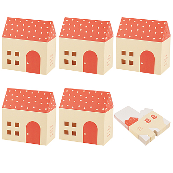 Paper Small House Gift Boxes, Candy Storage Case for Christmas Wedding Halloween Party Supplies, Tomato, 11x6.5x7cm