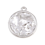 304 Stainless Steel Pendants, Textured Flat Round Charms, Stainless Steel Color, 18.5x16x1.5mm, Hole: 1.5mm(STAS-B144-04B-P)