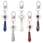 5Pcs Alloy Natural Gemstone Keychains, with Alloy Swivel Clasps, Sun, Antique Silver & Platinum, 95mm(KEYC-YW00216)