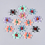 Printed Opaque Acrylic Pendants, Puzzle Charms, Mixed Color, 23x29.5x3.5mm, Hole: 2.5mm(MACR-N018-11)