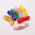 Handmade Gold Sand Lampwork Beads, Column, Mixed Color, 35~36x10~12mm, Hole: 1mm(X-LAMP-S028-M)