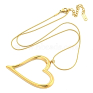 Golden Plated 304 Stainless Steel Heart Frame Pendant Necklaces, Round Snake Chain Necklaces for Women, Real 18K Gold Plated, 17.99 inch(45.7cm)(NJEW-Z040-04G)