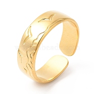 Ion Plating(IP) 201 Stainless Steel Open Cuff Ring, Seagull Wave Finger Ring for Women, Carved Bird Ring, Real 18K Gold Plated, US Size 7(17.4mm), 6mm(RJEW-E063-46G)