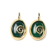 Natural Green Onyx Agate(Dyed & Heated) Oval Pendants, Ion Plating(IP) Golden Plated Brass Vortex Charms, 24x14x6mm, Hole: 4.5x2.5mm(G-K371-01G-01)