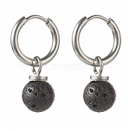 Natural Lava Rock Beads Earrings for Girl Women Gift, 202 Stainless Steel Huggie Hoop Earrings, 25.5mm, Pin: 1mm(EJEW-JE04607-06)