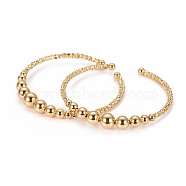 Long-Lasting Plated Brass Cuff Bangles, with Graduated Round Beads and Corrugated Beads, Golden, 2-1/8 inch(5.45cm)(BJEW-E370-10G)