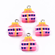 Handmade Polymer Clay Pendants, with Platinum Tone Iron Findings, Bag, Hot Pink, 16~17x14x4.5mm, Hole: 2mm(CLAY-T016-74)