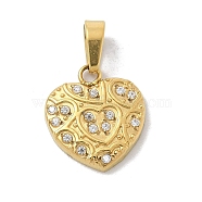 Ion Plating(IP) 304 Stainless Steel Micro Pave Cubic Zirconia Pendants, Heart Charms, Golden, 12x10.5x2mm, Hole: 4x2.5mm(STAS-Z107-04G-03)