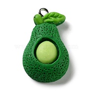 Fruits Opaque Resin Pendants, with Platinum Plated Iron Loops, Avocado, 28x17x7.5mm, Hole: 2mm(RESI-A030-02A)
