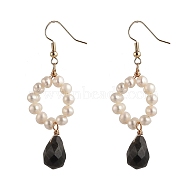 Dangle Earrings, with Natural Pearl Beads, teardrop, Natural Labradorite Charms and Brass Earring Hooks, 61mm, Pin: 0.7mm(EJEW-JE04225-03)