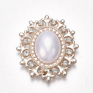 Alloy Cabochons, with Acrylic and Rhinestone, Oval, Light Gold, White, 28x24x5mm(PALLOY-T066-13K)
