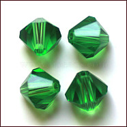 Imitation Austrian Crystal Beads, Grade AAA, K9 Glass, Faceted, Bicone, Green, 4.55x5mm, Hole: 0.7~0.9mm(SWAR-F022-5x5mm-218)