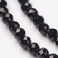 Natural Black Spinel Bead Strands, Faceted, Round, 4mm, Hole: 1mm, about 94pcs/strand, 15 inch(G-P213-13-4mm)