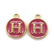 Golden Plated Alloy Enamel Charms, Cadmium Free & Lead Free, Enamelled Sequins, Flat Round with Letter, Camellia, Letter.H, 14x12x2mm, Hole: 1.5mm(X-ENAM-S118-08H)
