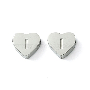 316 Surgical Stainless Steel Beads, Love Heart with Letter Bead, Stainless Steel Color, Letter I, 5.5x6.5x2.5mm, Hole: 1.4mm(STAS-R230-01I-P)