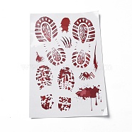 Halloween Theme PVC Static Stickers, Waterproof Horrible Static Cling Decals for Window Decoration, Footprint Pattern, 296x199x0.2mm, Stickers: 22~153x12~63mm(DIY-F133-10)