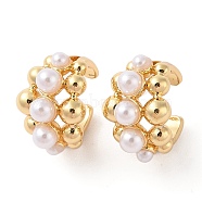 Rack Plating Brass Cuff Earring for Women, with Plastic Pearl, Cadmium Free & Lead Free, Long-Lasting Plated, Round, Real 18K Gold Plated, 17x12.5mm(EJEW-G394-39G)