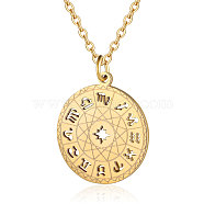 201 Stainless Steel Pendant Necklaces, with Cable Chains, Flat Round with Constellations, Golden, 15.7 inch(40cm)(NJEW-T009-JN139-40-2)