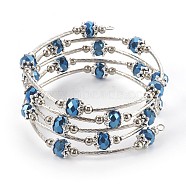 Electroplate Glass Wrap Bracelets, 5-Loop, with Metal Findings, Blue Plated, 2-1/8 inch(5.3cm)(BJEW-JB04018-04)
