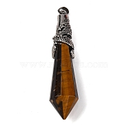 Natural Tiger Eye Pointed Big Pendants, Faceted Bullet Charms with Rack Plating Antique Silver Tone Alloy Dragon Wrapped, Cadmium Free & Lead Free, 67.5x16.5x16.5mm, Hole: 7x4.5mm(G-Q184-02L-AS)