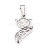 304 Stainless Steel Pendants, Fox, Stainless Steel Color, 22~23x12.5x4mm, Hole: 7.5x3.5mm(STAS-H110-10P)