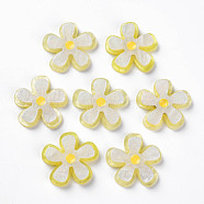 Cellulose Acetate(Resin) Cabochons, with Glitter Powder, Flower, Yellow, 26x27x5.5mm(KY-N015-88A)