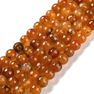 Natural Agate Beads Strands, Dyed & Heated, Faceted, Round, Dark Orange, 10mm, Hole: 0.8mm, about 37pcs/strand, 14.96''(38cm)(G-M437-B01-01L)