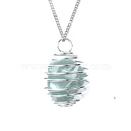 Natural Green Aventurine Lantern Pendants, Oval Charms, with Platinum Plated Alloy Cage Findings, 30x25mm(FIND-PW0010-06F)