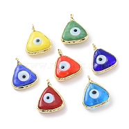 Handmade Evil Eye Lampwork Charms, with Real 18K Gold Plated Tone Brass Findings, Triangle Charm, Mixed Color, 12x13x4mm, Hole: 2mm(ZIRC-F136-07G)