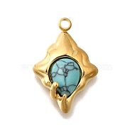 Synthetic Turquoise Pendants, 304 Stainless Steel Rhombus Charms, Real 18K Gold Plated, 21x14x4.5mm, Hole: 2mm(STAS-D310-03G-03)