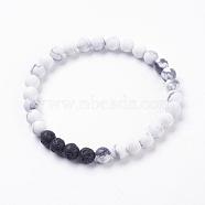 Frosted Natural Howlite Stretch Bracelets, with Natural Lava Rock Beads, 2-1/8 inch(55mm)(BJEW-JB03361-02)