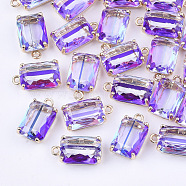Transparent Glass Pendants, with Brass Findings, Faceted, Rectangle, AB Color Plated, Light Gold, Medium Purple, 17.5x10x6.5mm, Hole: 1.6mm(GLAA-T007-20B)