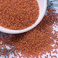 MIYUKI Round Rocailles Beads, Japanese Seed Beads, (RR1008) Silverlined Orange AB, 11/0, 2x1.3mm, Hole: 0.8mm, about 5500pcs/50g(SEED-X0054-RR1008)