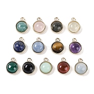 Natural Mixed Stone Pendants, with GoldenTone Rack Plating Brass, Flat Round, 9.8x7.5x4.3mm, Hole: 1.2mm(G-K372-03G)