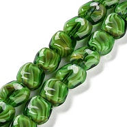 Handmade Milleflori Glass Beads Strands, Square, Green, 10.5x11.5~12x7mm, Hole: 1mm, about 50pcs/strand, 20.63''(52.4cm)(LAMP-M018-01A-05)