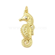 Rack Plating Brass Micro Pave Cubic Zirconia Pendants, Long-Lasting Plated, Lead Free & Cadmium Free, Sea Horse, Real 18K Gold Plated, 30x11.5x4.5mm, Hole: 3mm(KK-Z074-63G)