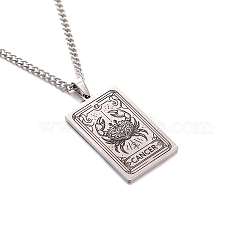 304 Stainless Steel Curb Chain Rectangle with Constellation Pendant Necklaces, Stainless Steel Color, Cancer, 23.62 inch(60cm)(PW-WG0F5D0-10)