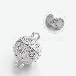 Alloy Rhinestone Magnetic Clasps with Loops, Round, Lead Free & Cadmium Free, Platinum, 19x12.5mm, Hole: 2mm(PALLOY-M149-01P-RS)