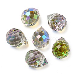 Electroplated Glass Beads, Faceted, Teardrop Charms, Top Drilled, Dark Sea Green, 11x8mm, Hole: 1.2mm(EGLA-K062-01A-FR02)