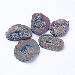 Electroplate Natural Druzy Agate Beads, No Hole/Undrilled, Nuggets, Colorful, 26~52x25~40x5~17mm(G-P252-01B)