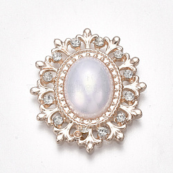 Alloy Cabochons, with Acrylic and Rhinestone, Oval, Light Gold, White, 28x24x5mm(PALLOY-T066-13K)
