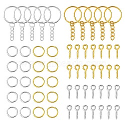 20Pcs 2 Colors Iron Split Key Rings, with Curb Chains and Iron Screw Eye Pin Peg Bails and Jump Rings, Keychain Clasp Findings, Golden & Silver, Split Key Rings: 25x2mm, Inner Diameter: 22mm, 10pcs/color(PALLOY-CJ0002-65)