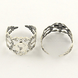 Brass Lace Adjustable Filigree Ring Base Blank Settings, Antique Silver, 20mm, tray: 8mm(X-KK-S134-8mm-AS)