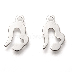 Non-Tarnish 201 Stainless Steel Charms, Laser Cut, Heart, Stainless Steel Color, 13x8.5x0.5mm, Hole: 1.6mm(STAS-C017-11P)