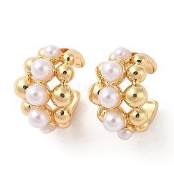 Rack Plating Brass Cuff Earring for Women, with Plastic Pearl, Cadmium Free & Lead Free, Long-Lasting Plated, Round, Real 18K Gold Plated, 17x12.5mm(EJEW-G394-39G)