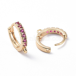 Brass Hoop Earring Findings, with Cubic Zirconia, Orchid, Nickel Free, Real 18K Gold Plated, 15x14x2.5mm, Hole: 1mm, pin: 0.8mm(X-KK-S345-064)